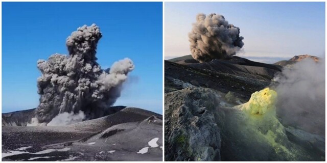 Удивительные кадры выброса пепла вулканом Эбеко