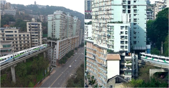 В Китае высокоскоростной трамвай проходит через 19-этажное жилое здание