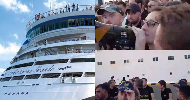 "Дикость какая-то": грузины вышли на митинг перед лайнером с российскими туристами