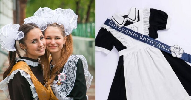 "Витпуджи": китайские девушки носят платья российских школьниц с непонятной надписью на ленте