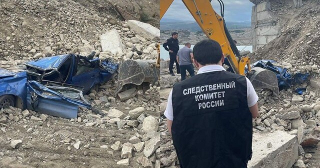Подпорная стенка из бетона рухнула на автопарковку базы отдыха в Дагестане