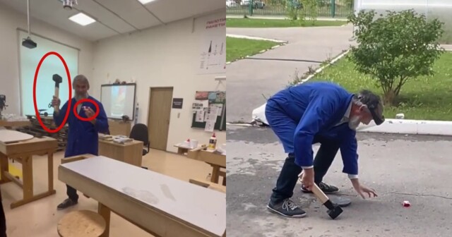 "Палач готов!": школьный трудовик из Казани с помощью кувалды разделался с вейпом, отнятым у ученика