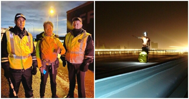 Полицейские спасли китайского туриста-автостопщика, застрявшего на трассе у Тольятти