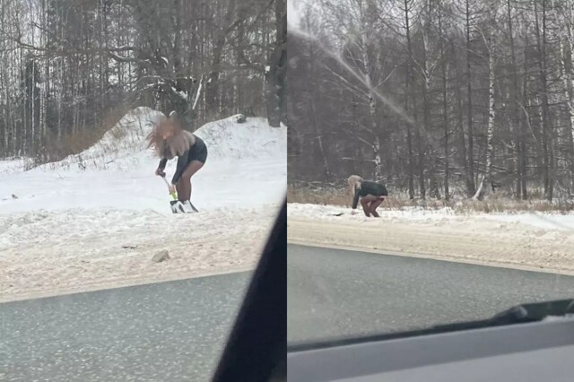 "Берите пример!": в Казани приметили девушку в чулках, убиравшую с дороги снег
