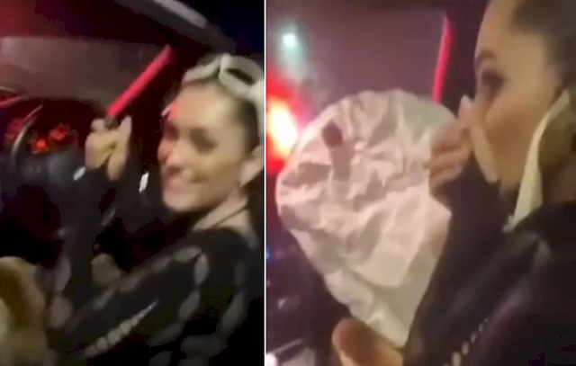 Девушка на кабриолете получила подушкой безопасности по лицу