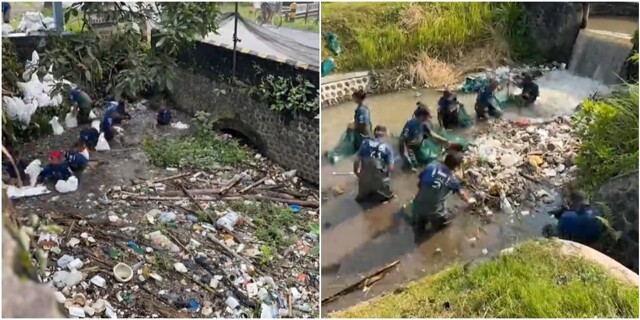 В Индонезии сотни добровольцев чистят реки от мусора