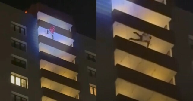 В Челябинске промальпинист в костюме Деда Мороза сорвался с 24 этажа высотки