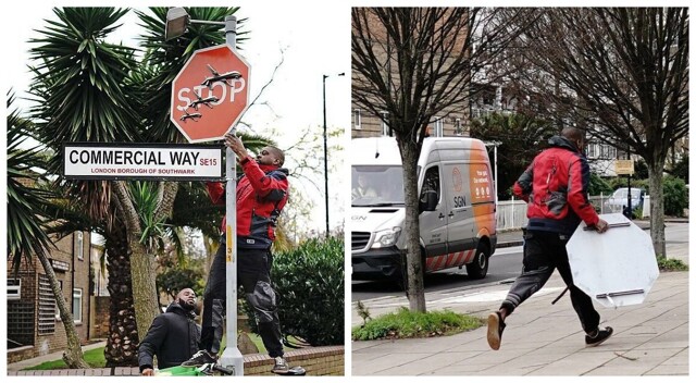 В Лондоне украли знак STOP с рисунком Бэнкси спустя час после появления