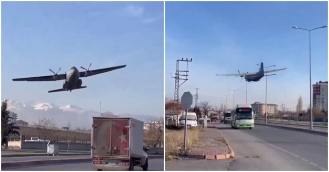 Аварийная посадка военного транспортника ВВС Турции попала на видео