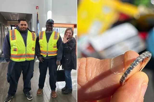 Рабочие отыскали потерянное кольцо с бриллиантами среди горы мусора