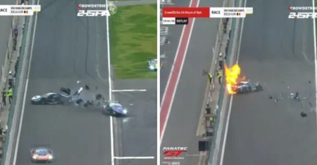 Заглохший Ferrari загорелся после аварии в Бельгии