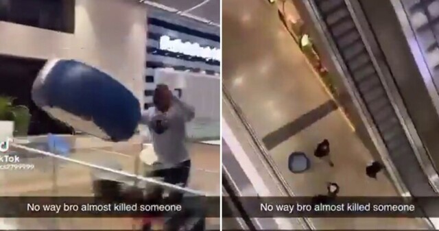 Хулиган сбросил мебель на посетителей торгового центра