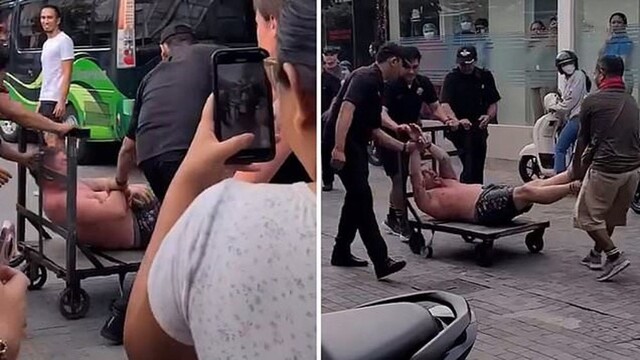 Охранники бара связали туриста и вывезли его на тележке