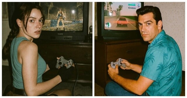 Персонажи играют в видеоигры с собой