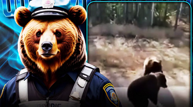 На Урале медведи-гаишники остановили водителя, который ехал по дороге