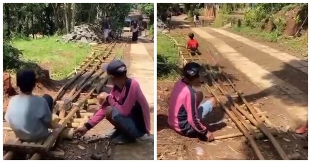 Самодельные горки из бамбука в Индонезии⁠⁠