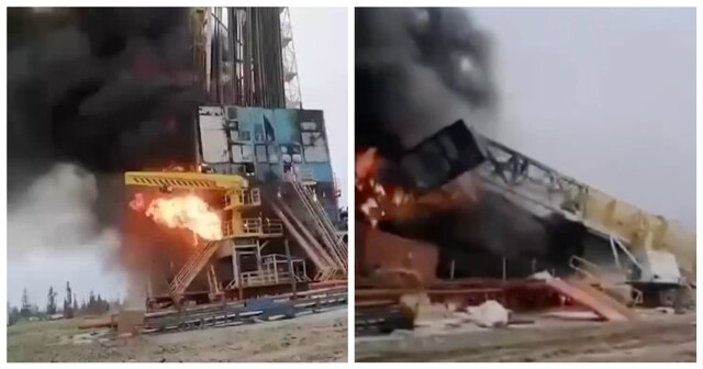 На Ямале из-за пожара  на нефтегазовом месторождении обрушилась вышка