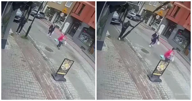 Падение фонаря на жительницу Польши попало на видео