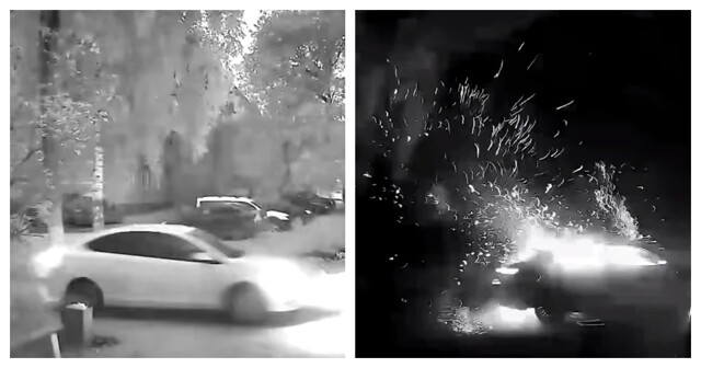 Автомобиль такси взорвался, проезжая мимо подъезда