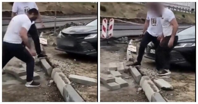 В Крыму мужчины сломали бордюр, чтобы объехать пробку