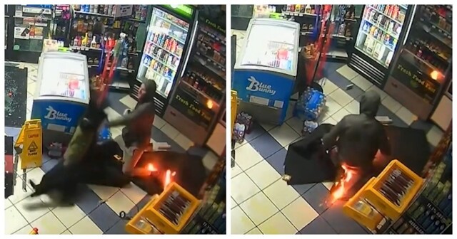 Мужчина вломился на заправку, подрался с собакой и чуть не сжёг себя