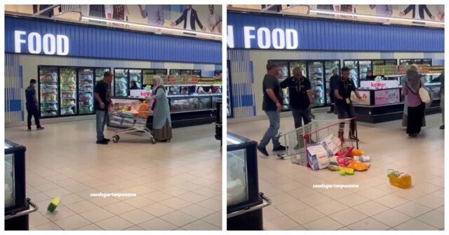 В магазине муж опрокинул тележку с продуктами, так как решил, что жена купила слишком много