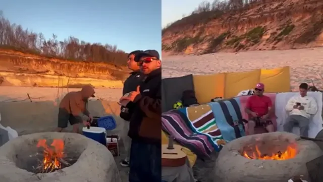 Компания друзей выкопала себе тусовочное место прямо на пляже