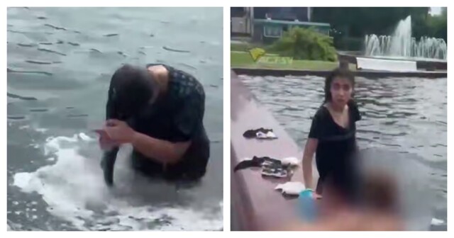 В Новосибирске женщина помыла голову в фонтане