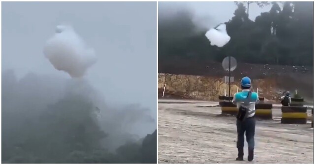 В Индонезии рабочие попытались поймать облако