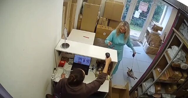 Женщина пришла в пункт выдачи с чайкой