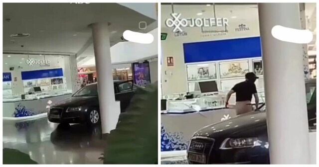 Дерзкие грабители въехали на машине в торговый центр