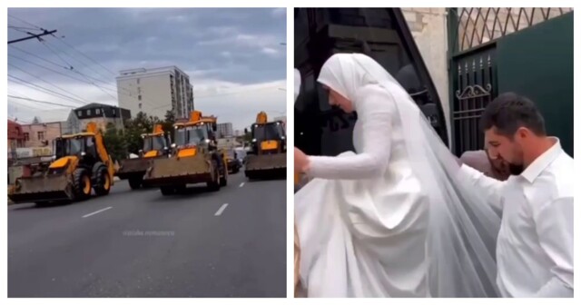 Необычный свадебный кортеж в Дагестане