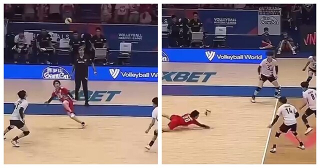 Хорошая защита сборной Японии по волейболу