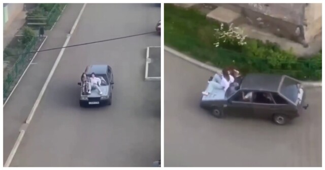Подросток прокатил на капоте подружек