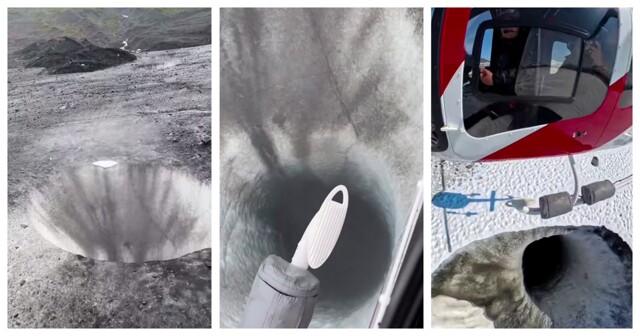 Глубокие дыры в тающих ледниках