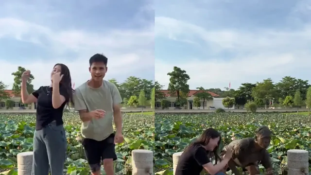 Парень оступился и упал в грязное болото