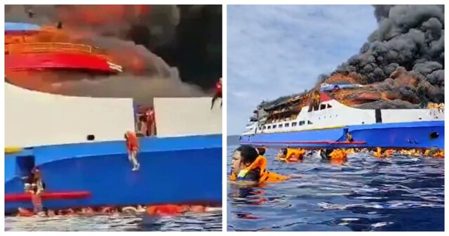 В Индонезии туристы прыгают в воду с загоревшегося парома, перевозившего 280 пассажиров