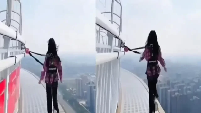 В одном из городов Китая есть площадка для прогулок по краю небоскрёба