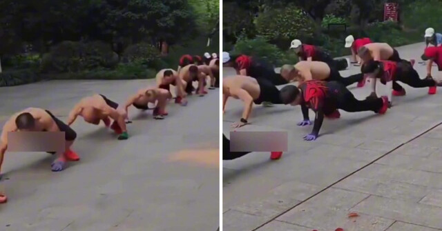 Утренняя зарядка китайских пенсионеров