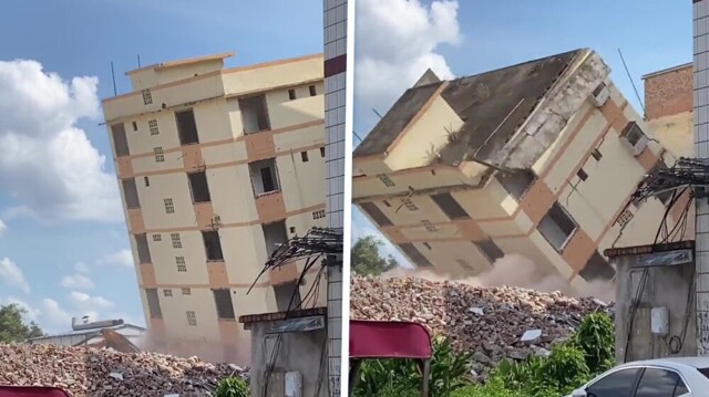 Здание рухнуло на экскаватор во время сноса