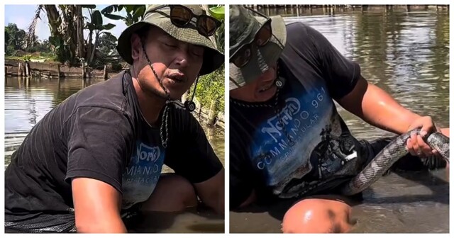 Гигантский змей вцепился в член индонезийского блогера, пока он снимал видео в реке