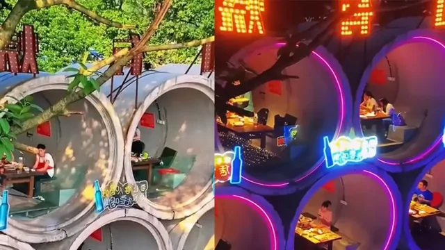 В Азии есть кафе, построенное из огромных бетонных колец для канализации