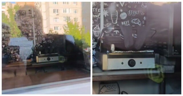 Работник шаурмичной сушил свои носки прямо на гриле