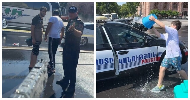 В Армении во время празднования Вардавара участники мероприятия окатили водой сотрудников полиции