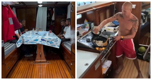 Моряки показали типичный обед во время качки