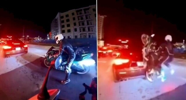 Мотоциклист не удержал байк и получил болезненный урок