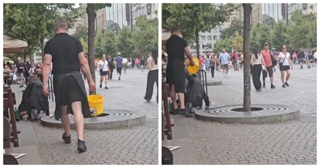 Работник ресторана окатил бездомного водой