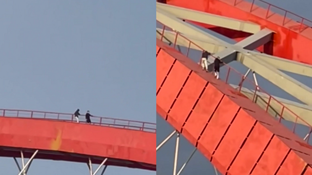 Подростки забрались на 85-метровую арку Бугринского моста в Новосибирске