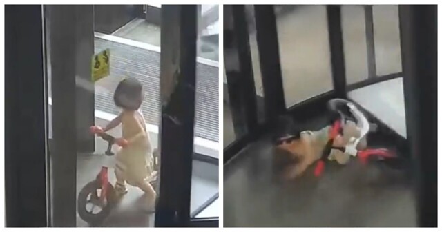 В Китае маленькая девочка оказалась в ловушке вращающейся двери, зажав в ней руку