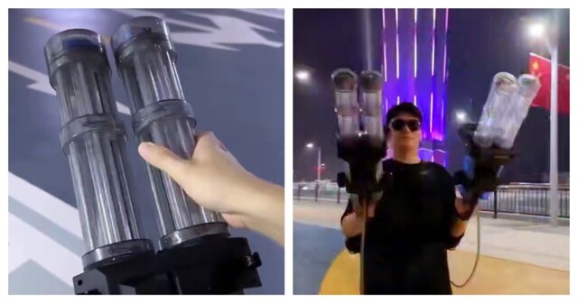 Двуствольный водяной пулемет Гатлинга